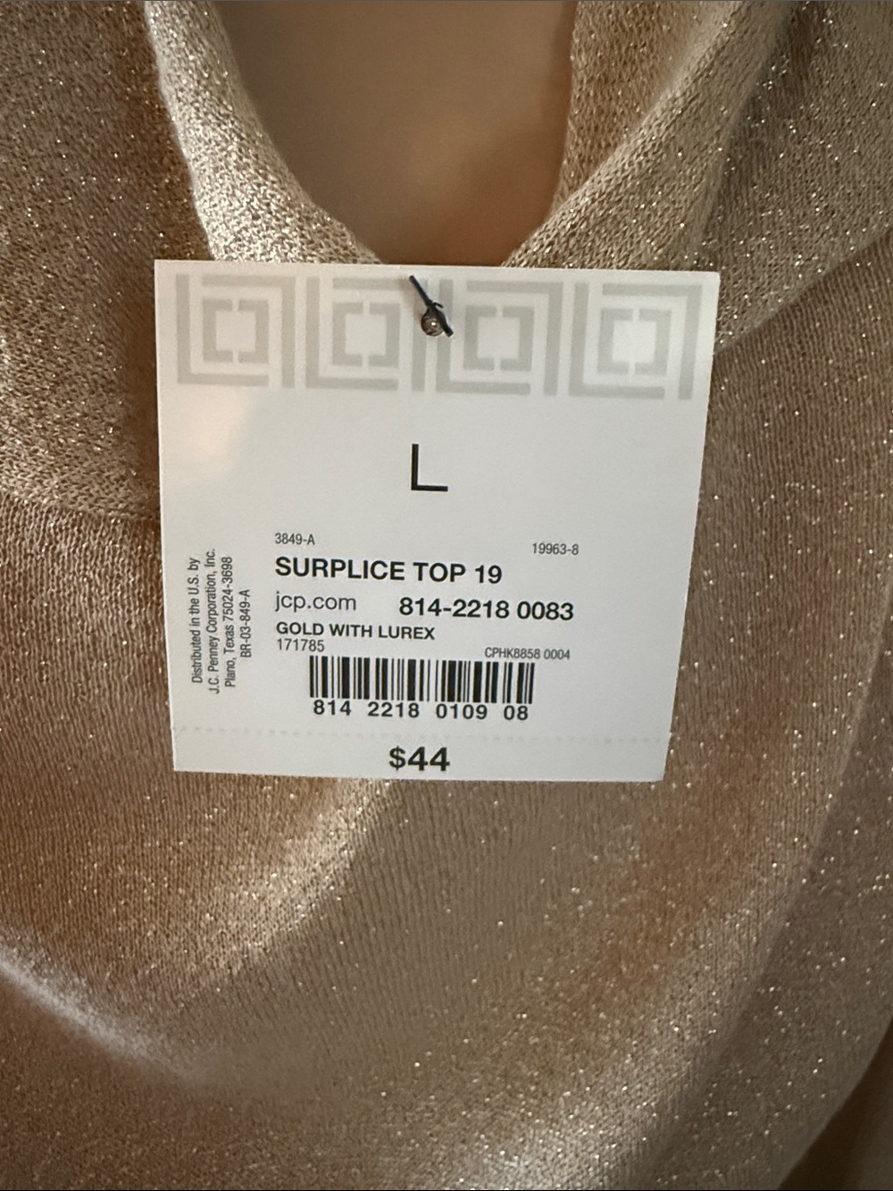 NWT jcpenney Gold Lurex Surplice Top Shimmery Large Lightweight Sheer Sweater - Picture 6 of 8